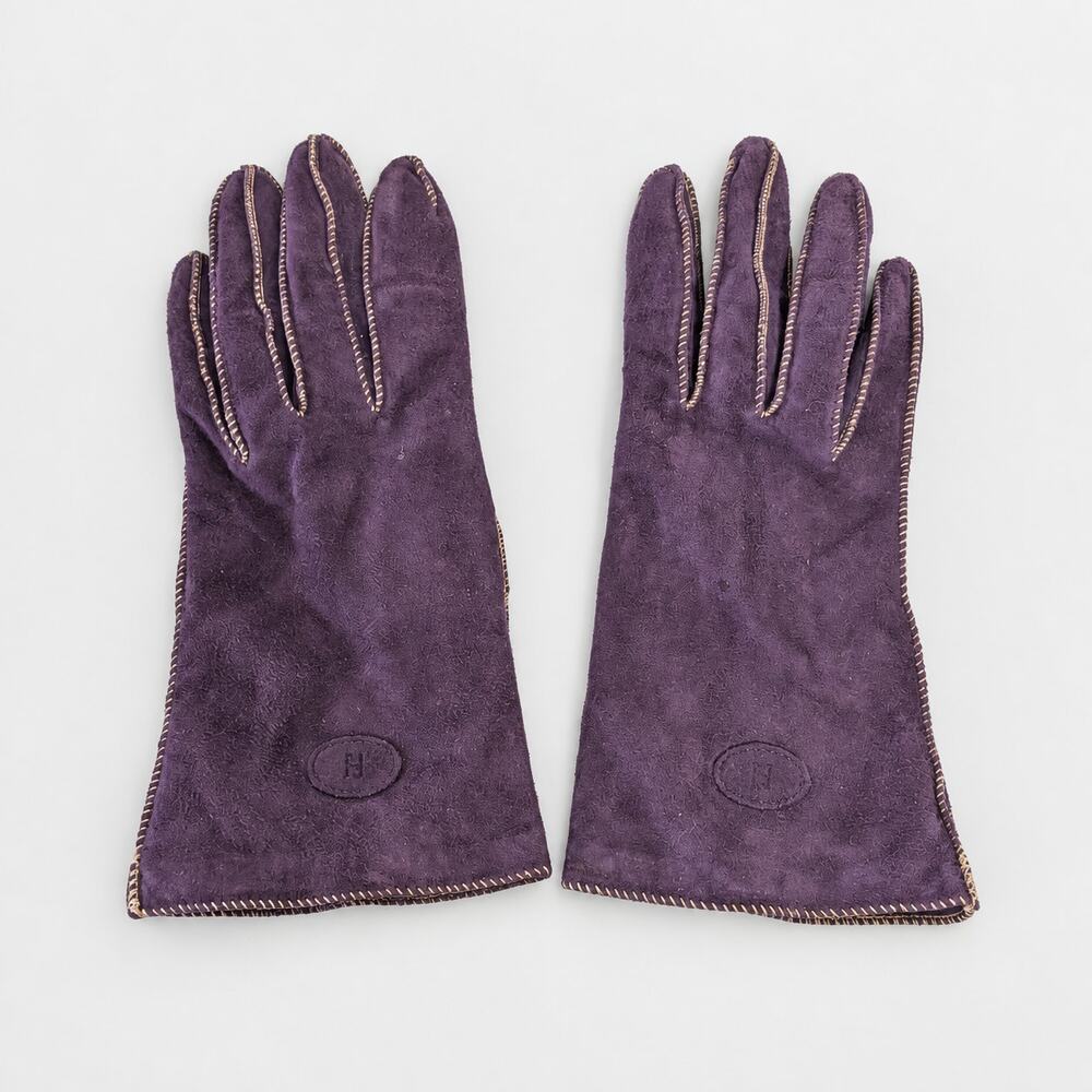 Fendi Purple Suede Silk Lined Gloves Size 6.5